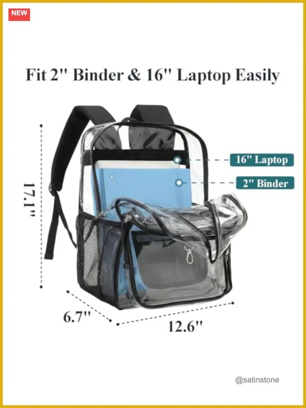 Clear Backpack for School - 17 inch Large Heavy Duty Bookbag, Reinforced PVC